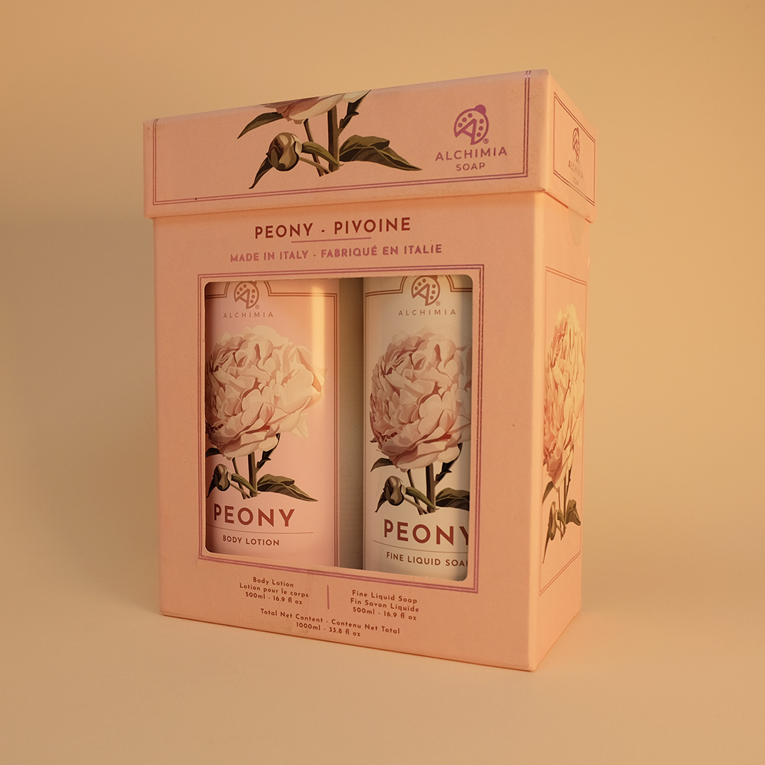 gift box alla peonia con sapone liquido e crema corpo alla peonia