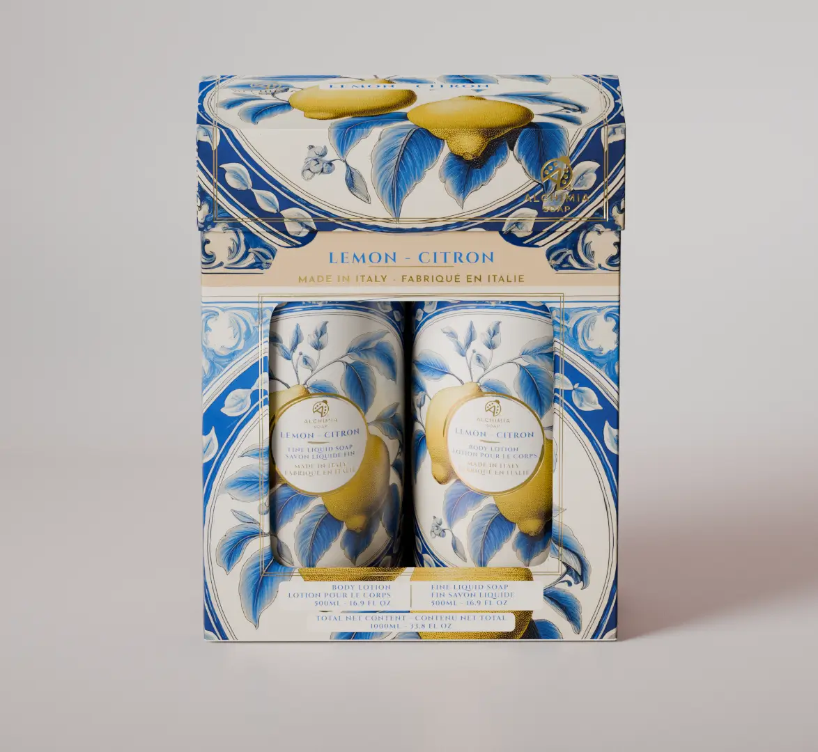 gift box al limone: body lotion al limone + sapone liquido al limone in confezione regalo