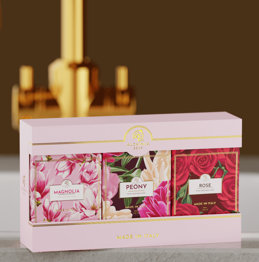 tris di saponette rosa-magnolia-peonia